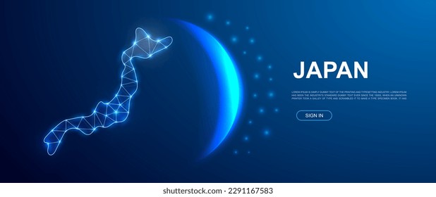 Japan 3d polygonal symbol for website template. Low poly Country map illustration for banner design. Japan map design illustration