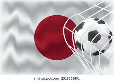 Japón 3D ondeando la bandera con el fútbol y la red, archivo editable del Vector para los medios sociales