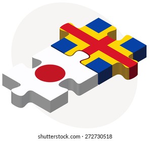 Japan and Aaland Islands Flags in puzzle isolated on white background

