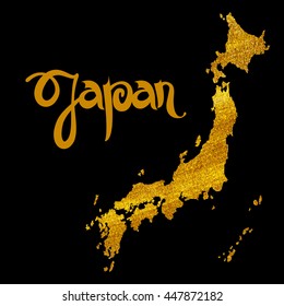 Japan. Abstract black vector background with lettering and golden map