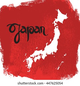 Japan. Abstract red vector background with lettering and map.