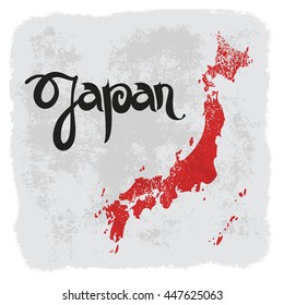 Japan. Abstract vector grunge background with lettering and map.