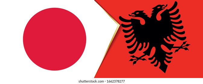 Japan und Albanien flaggen, zwei Vektorillustrationen Flaggen Symbol für Beziehung oder Konfrontation.