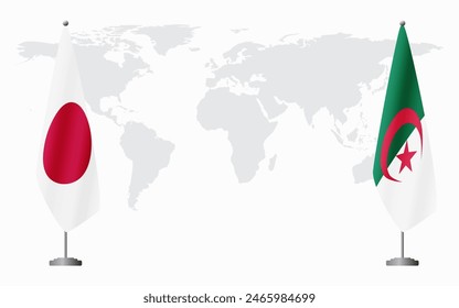 Banderas de Japón y Argelia para reunión oficial contra fondo de mapa mundial.