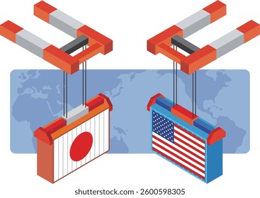 Japan and America import and export trade illustration