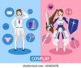 Japan anime cosplay vector , women cartoon 