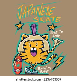 ilustración de tigre lindo skateboarder estilo anime japón