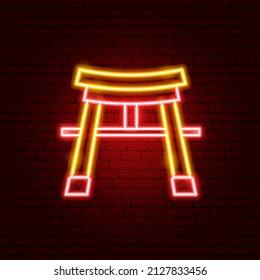 Japan Arch Gate Neon Sign. Vector Illustration of Japanese Promotion.