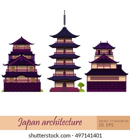 Japan architecture. Vector illustration, eps10. Japan Pagoda isolated set.