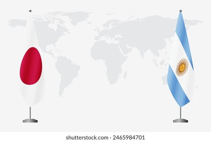 Japan and Argentina flags for official meeting against background of world map.