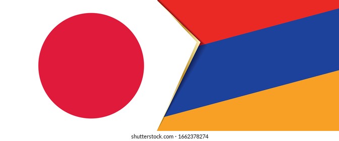 Japan and Armenia flags, two vector flags symbol of relationship or confrontation.