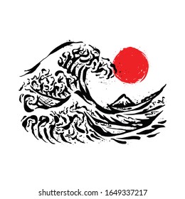 Japan Art Ink The Great Wave Graphic Illustration Vector Art T-shirt Design