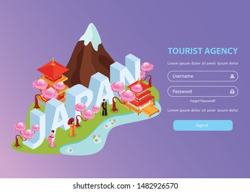 Japan Asia Custom Journey Creator Tourists Guide Online Travel Agency Isometric Landing Web Page Design Vector Illustration 