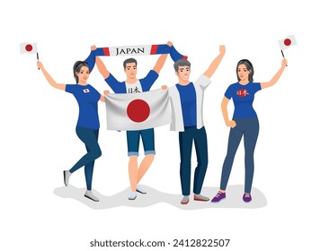 Japan Asia fans team joy cup fun vector icon logo sign art ball game flag template male boy girl young party pose glory lover cheer sport pride day event graphic design Samurai blue red Nihon color