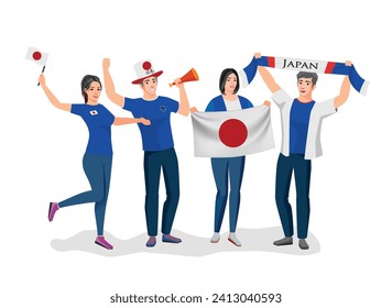 Japan Asia fans team joy cup fun vector icon logo sign art ball game flag template male boy girl young party pose glory lover cheer sport pride day event graphic design Samurai blue fun Nihon color 