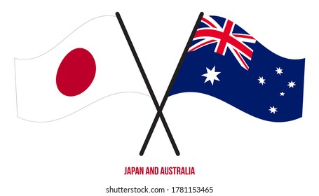 Australia Japan Flags Crossed Waving Flat Stock Vector (Royalty Free ...