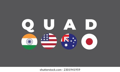 japan, australia, usa and india. The QUAD countries flags. Quadrilateral Security Dialogue for Indian Ocean