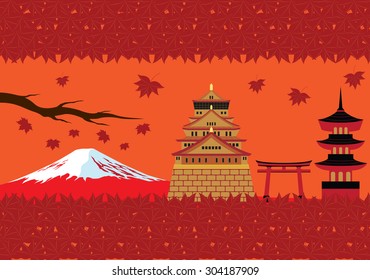 Japan Autumn Landmark and Culture Vector