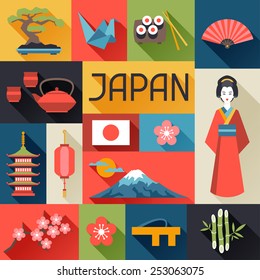 Japan Traditional Icons Symbols Vector Set Stock Vector (Royalty Free ...