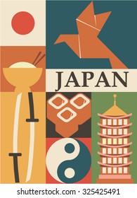 Japan background icon set