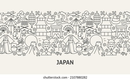 Japan Banner Concept. Vector Illustration of Outline Design.