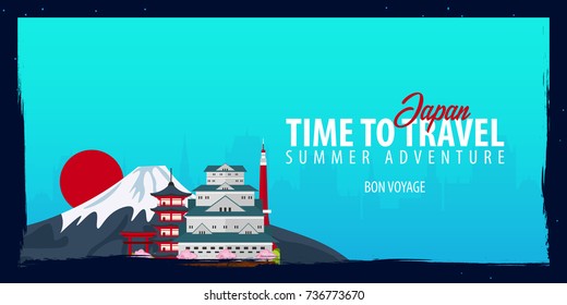 Japan banner. Time to Travel. Journey, trip and vacation. Vector flat illustration