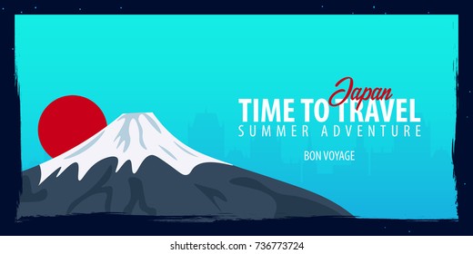 Japan banner. Time to Travel. Journey, trip and vacation. Vector flat illustration