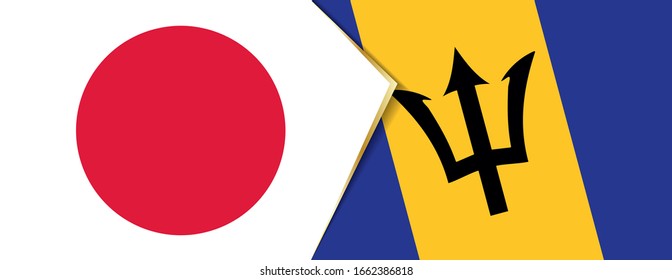 Japan and Barbados flags, two vector flags symbol of relationship or confrontation.