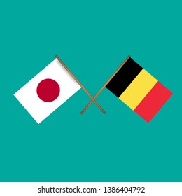Japan and Belgium crossed flags.Language learning or travel concept