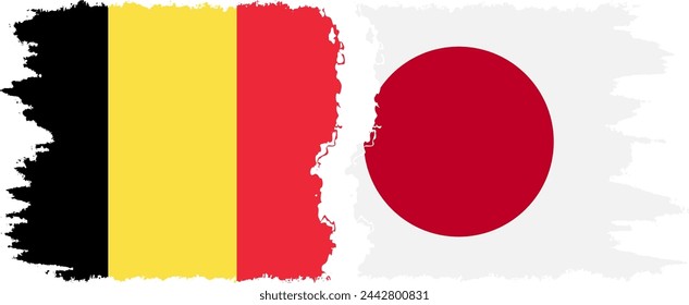Japan and Belgium grunge flags connection, vector