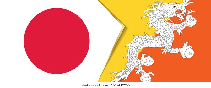 Japan und Bhutan Flaggen, zwei Vektorillustrationen Flaggen Symbol für Beziehung oder Konfrontation.