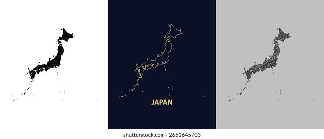 JAPÃO Preto, Ouro, Esboço Mapa Ilustração Vetor Resumo Imagem editável