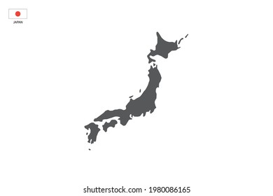Japanische schwarze Schattenkarte einzeln auf weißem Hintergrund mit japanischem Symbol auf der linken Ecke.