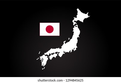 Japan black and white country border map logo design. Black background