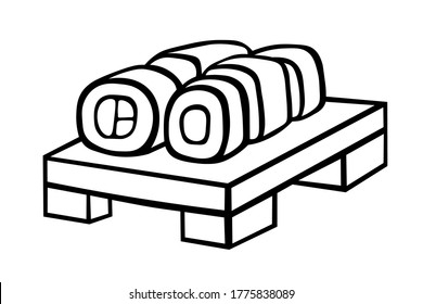 Japan black and white traditional symbol sushi rolls set in ink Isolated on white background. Hand drawn vector decorative element in doodle style for decoration, postcard, flyer, banner or website