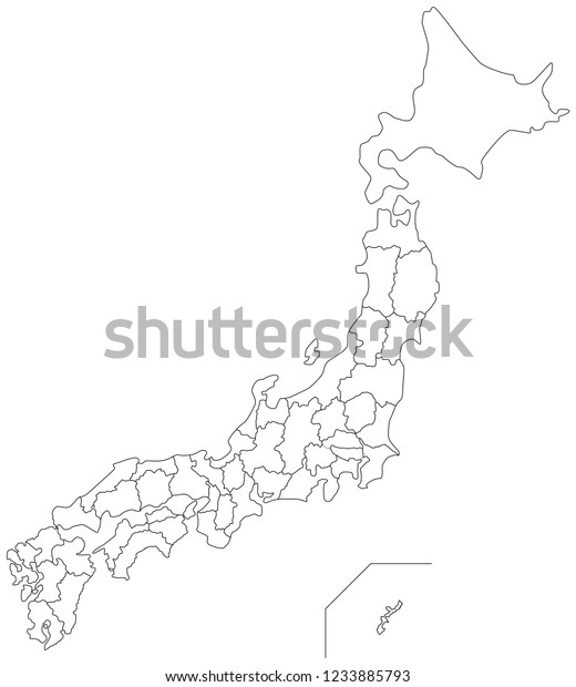 Japan Blank Map Outlined Stock Vector (Royalty Free) 1233885793