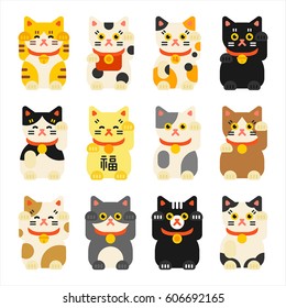 japan blessed cat traditional cat doll statue vector illustration flat design