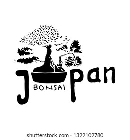 japan and bonsai in silhouette style  - vector