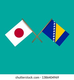 Japan and Bosnia and Herzegovina crossed flags.Language learning or travel concept