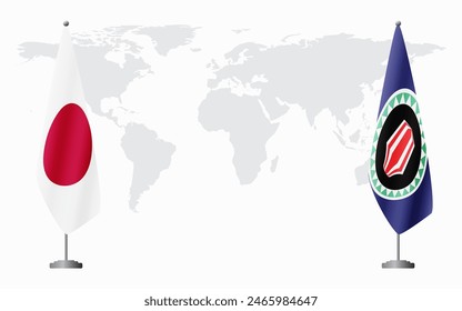 Japan and Bougainville flags for official meeting against background of world map.