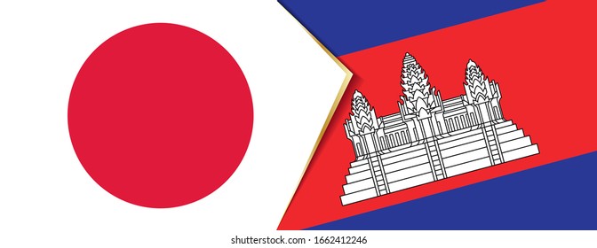 Japan and Cambodia flags, two vector flags symbol of relationship or confrontation.