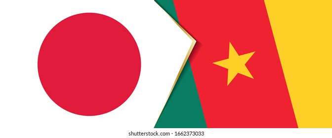 Japan and Cameroon flags, two vector flags symbol of relationship or confrontation.