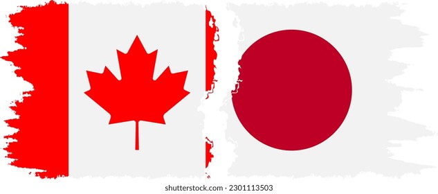 Japan and Canada grunge flags connection, vector