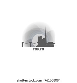 Japan capital Tokyo black white sunrise sunset city panorama landscape horizon buildings skyline flat icon logo