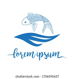 Japan carp fish and blue waves, vector logo template