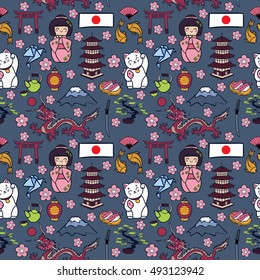 Japan cartoon icons seamless pattern background