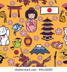 Japan cartoon icons seamless pattern background