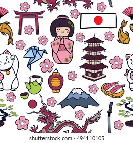 Iconos de dibujos animados de Japón sin problemas