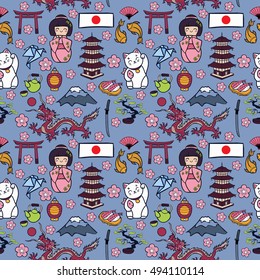 Japan cartoon icons seamless pattern background