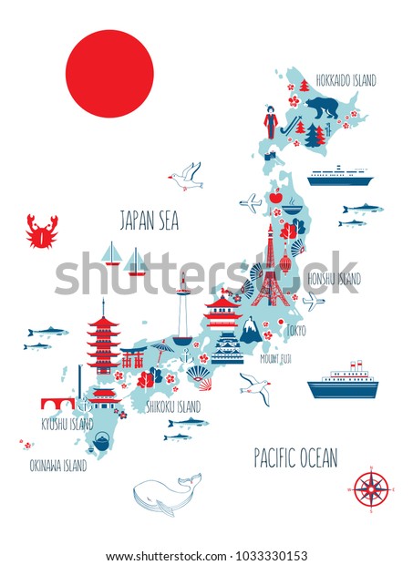 Japan Cartoon Travel Map Vector Illustration Stock Vector (Royalty Free ...